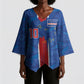 Cabo Verde Custom Kimono Sleeve Blouse Paint Brush Stroke Shark Pattern Map Design