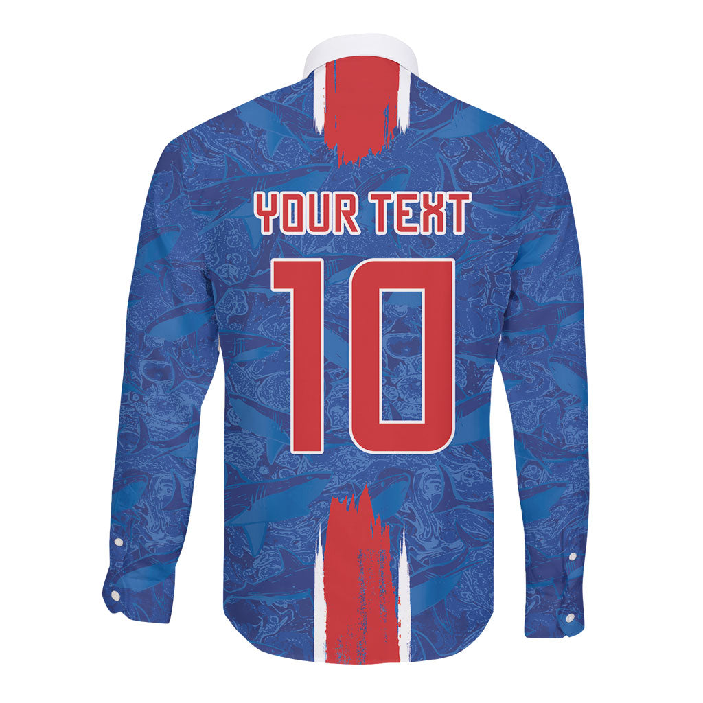 Cabo Verde Custom Long Sleeve Button Shirt Paint Brush Stroke Shark Pattern Map Design