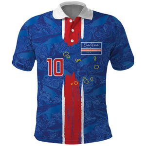 Cabo Verde Custom Polo Shirt Paint Brush Stroke Shark Pattern Map Design
