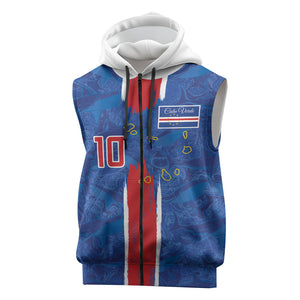 Cabo Verde Custom Sleeveless Zip Hoodie Paint Brush Stroke Shark Pattern Map Design