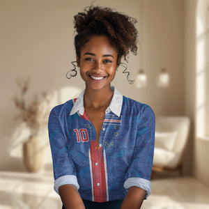 Cabo Verde Custom Women Casual Shirt Paint Brush Stroke Shark Pattern Map Design