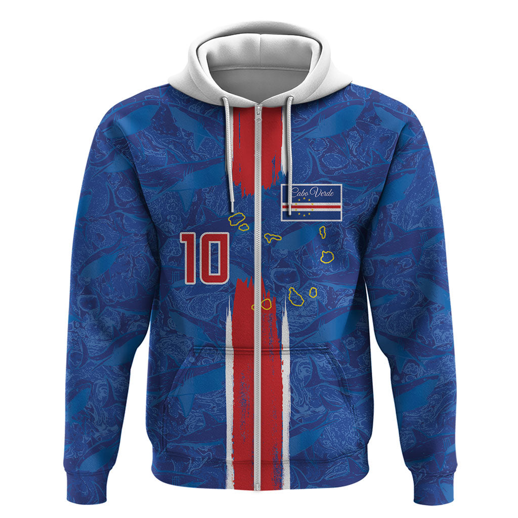 Cabo Verde Custom Zip Hoodie Paint Brush Stroke Shark Pattern Map Design