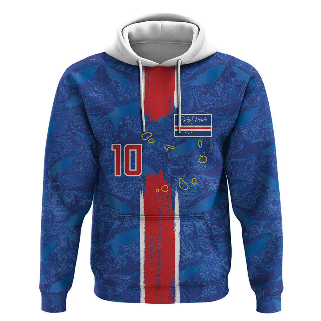 Cabo Verde Custom Zip Hoodie Paint Brush Stroke Shark Pattern Map Design
