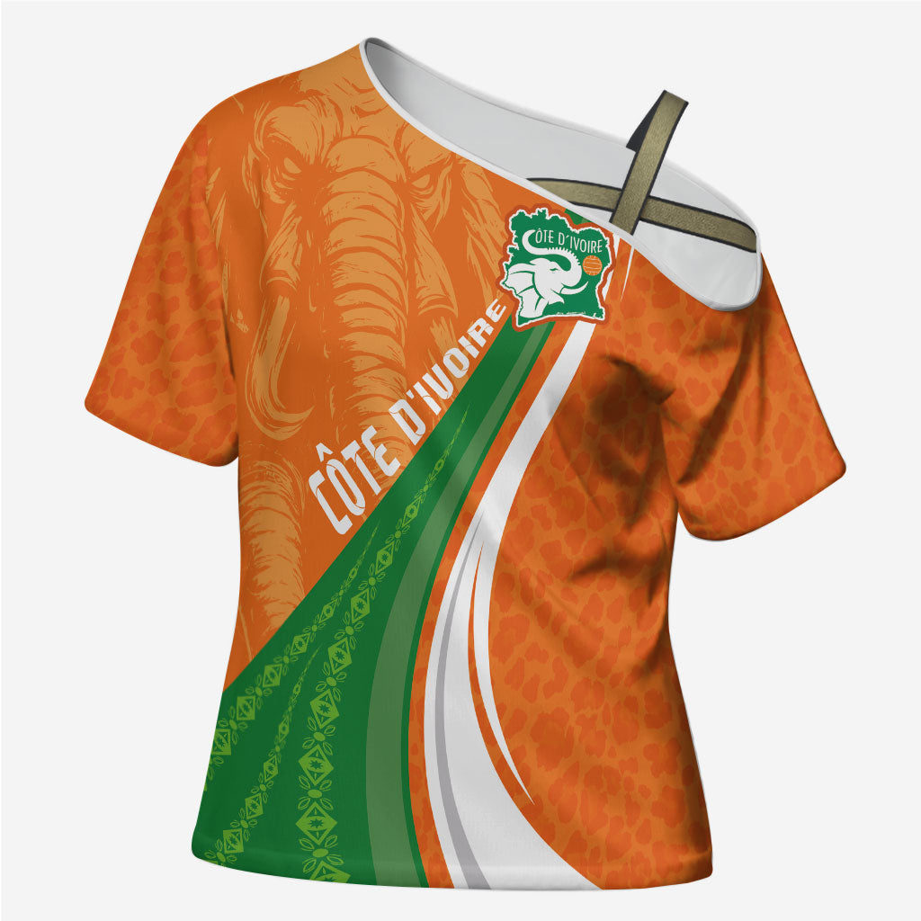 Cote D'Ivoire Football Custom Cross Shoulder Shirt Abstract Wave Pattern Tribal Sporty Style