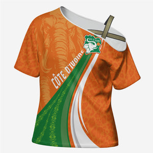 Cote D'Ivoire Football Custom Cross Shoulder Shirt Abstract Wave Pattern Tribal Sporty Style