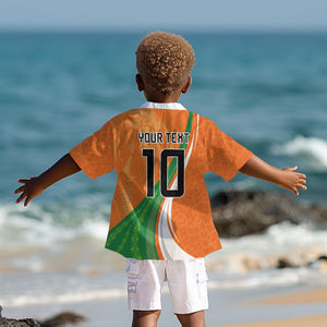 Cote D'Ivoire Football Custom Kid Hawaiian Shirt Abstract Wave Pattern Tribal Sporty Style
