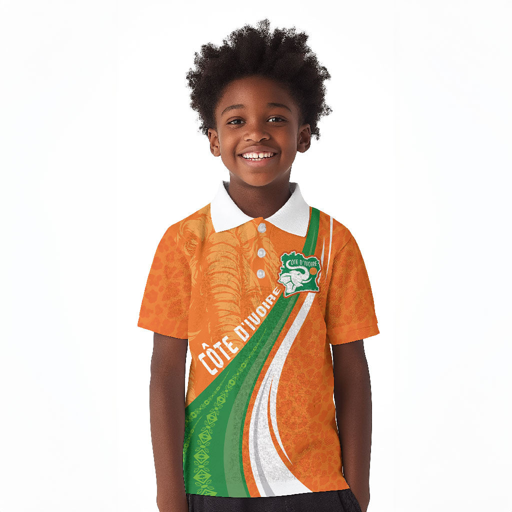 Cote D'Ivoire Football Custom Kid Polo Shirt Abstract Wave Pattern Tribal Sporty Style