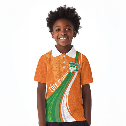 Cote D'Ivoire Football Custom Kid Polo Shirt Abstract Wave Pattern Tribal Sporty Style