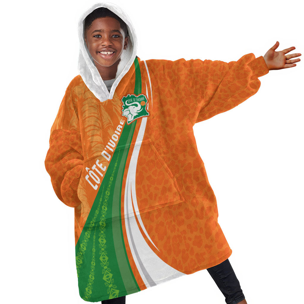 Cote D'Ivoire Football Custom Kid Wearable Blanket Hoodie Abstract Wave Pattern Tribal Sporty Style
