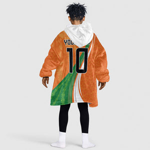 Cote D'Ivoire Football Custom Kid Wearable Blanket Hoodie Abstract Wave Pattern Tribal Sporty Style