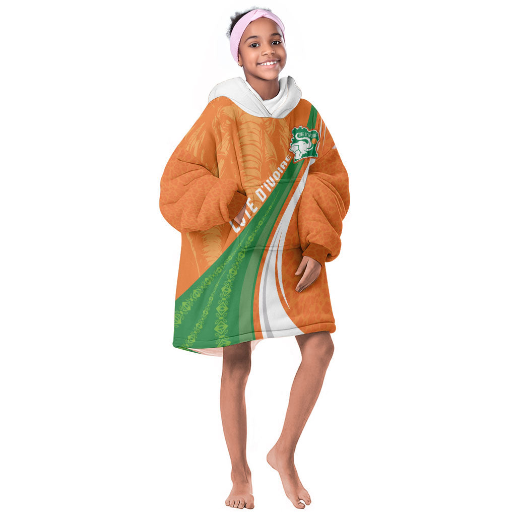 Cote D'Ivoire Football Custom Kid Wearable Blanket Hoodie Abstract Wave Pattern Tribal Sporty Style