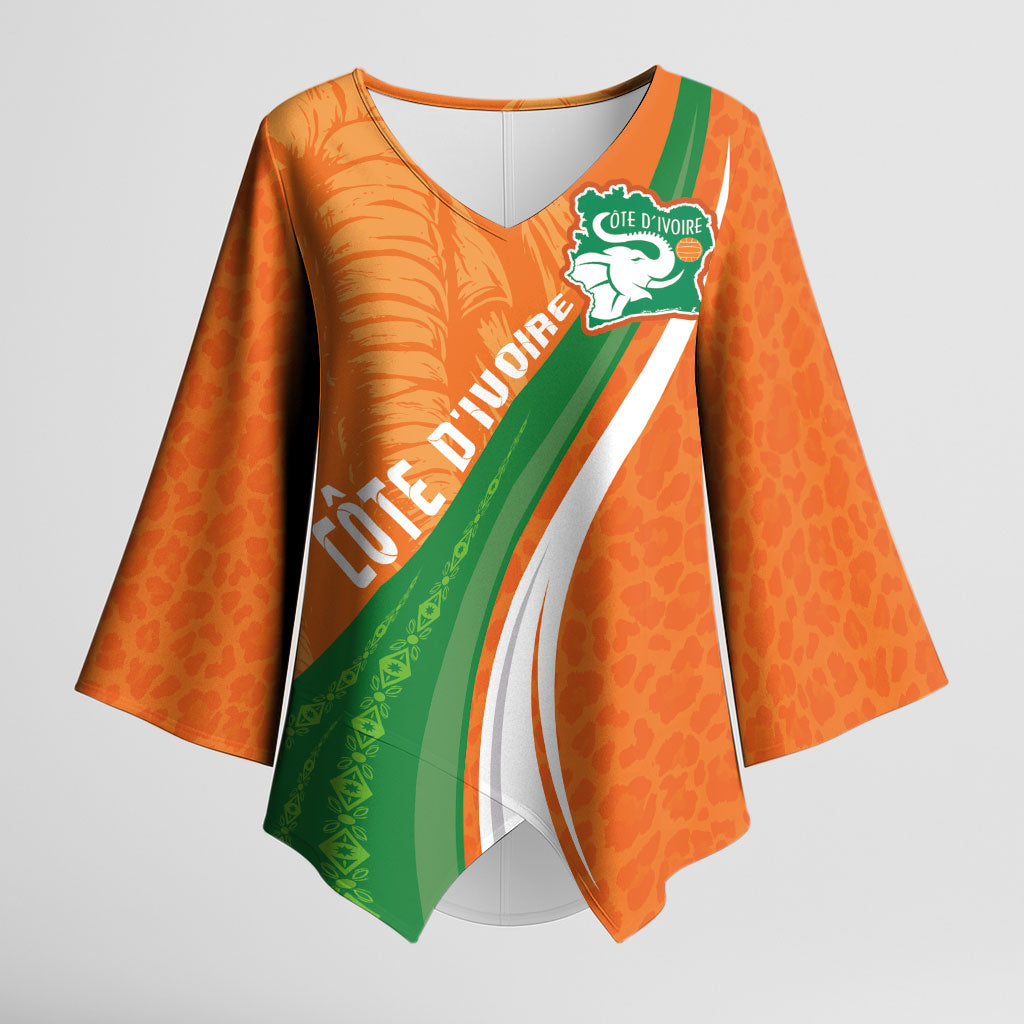 Cote D'Ivoire Football Custom Kimono Sleeve Blouse Abstract Wave Pattern Tribal Sporty Style