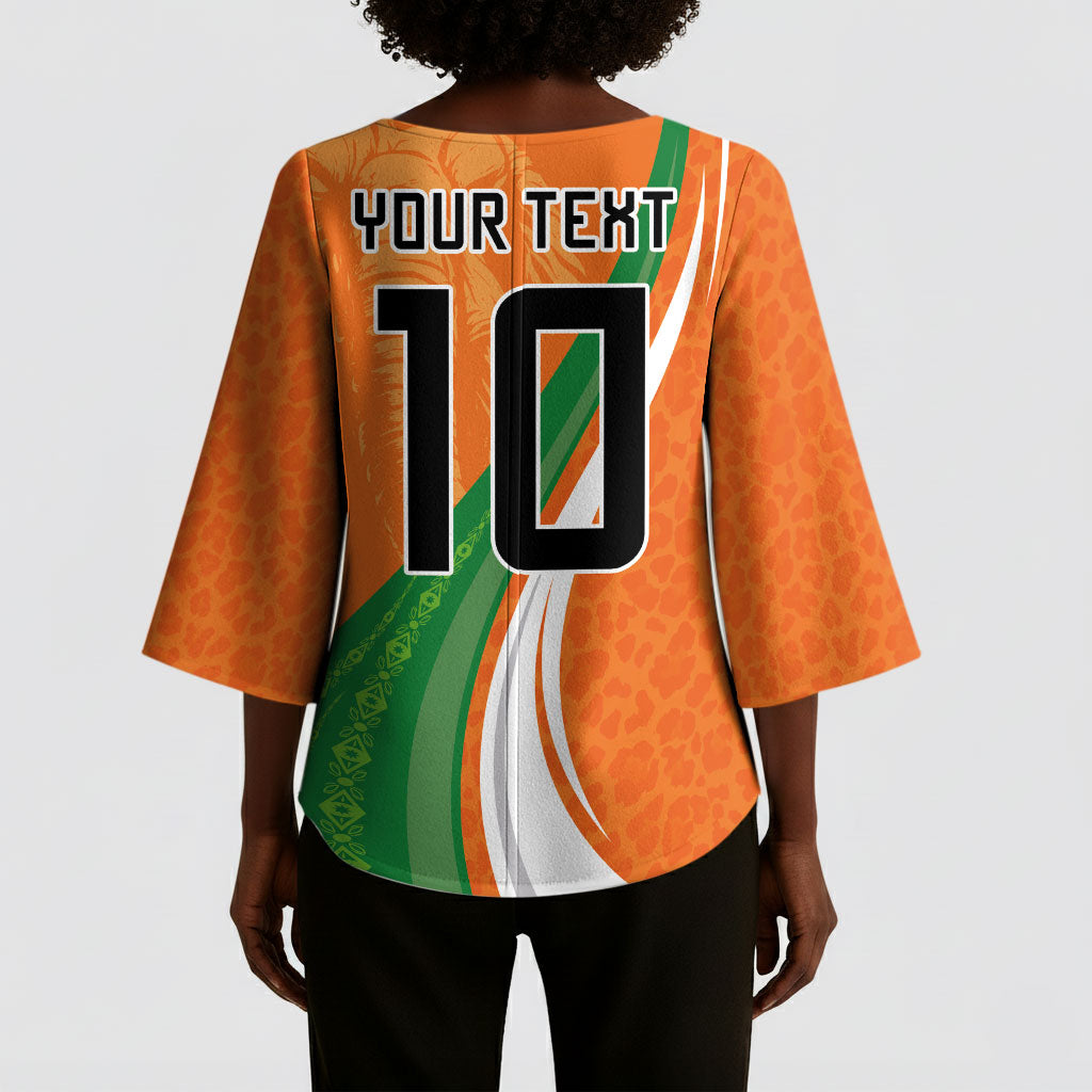 Cote D'Ivoire Football Custom Kimono Sleeve Blouse Abstract Wave Pattern Tribal Sporty Style