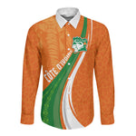 Cote D'Ivoire Football Custom Long Sleeve Button Shirt Abstract Wave Pattern Tribal Sporty Style