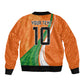 Cote D'Ivoire Football Custom Sleeve Zip Bomber Jacket Abstract Wave Pattern Tribal Sporty Style