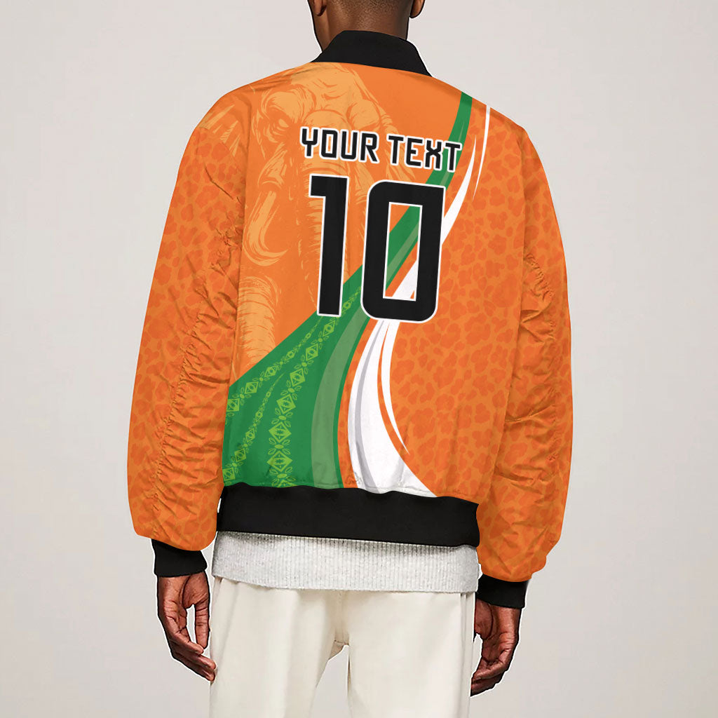 Cote D'Ivoire Football Custom Sleeve Zip Bomber Jacket Abstract Wave Pattern Tribal Sporty Style