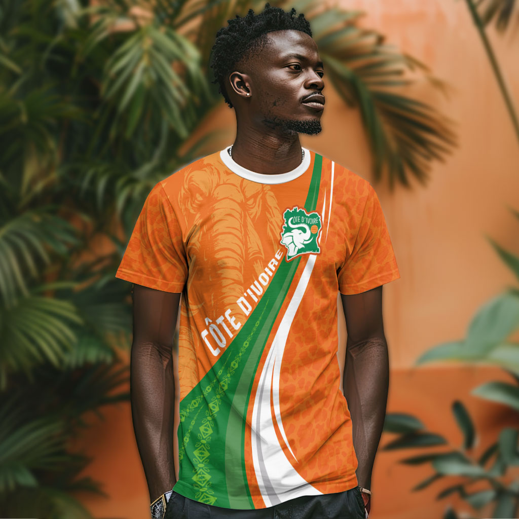 Cote D'Ivoire Football Custom T shirt Abstract Wave Pattern Tribal Sporty Style