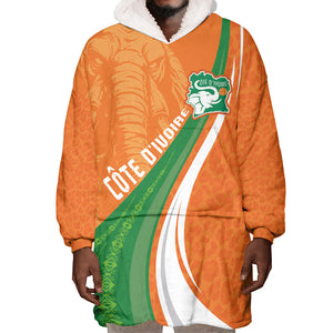 Cote D'Ivoire Football Custom Wearable Blanket Hoodie Abstract Wave Pattern Tribal Sporty Style