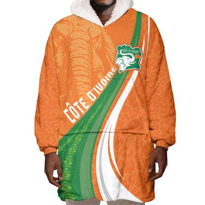 Cote D'Ivoire Football Custom Wearable Blanket Hoodie Abstract Wave Pattern Tribal Sporty Style