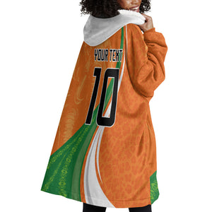 Cote D'Ivoire Football Custom Wearable Blanket Hoodie Abstract Wave Pattern Tribal Sporty Style