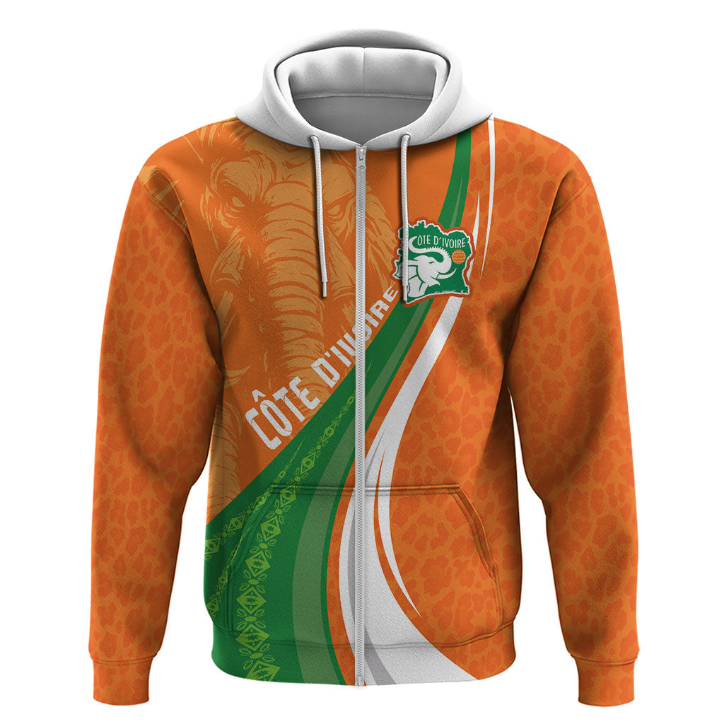 Cote D'Ivoire Football Custom Zip Hoodie Abstract Wave Pattern Tribal Sporty Style