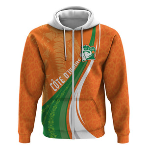 Cote D'Ivoire Football Custom Zip Hoodie Abstract Wave Pattern Tribal Sporty Style