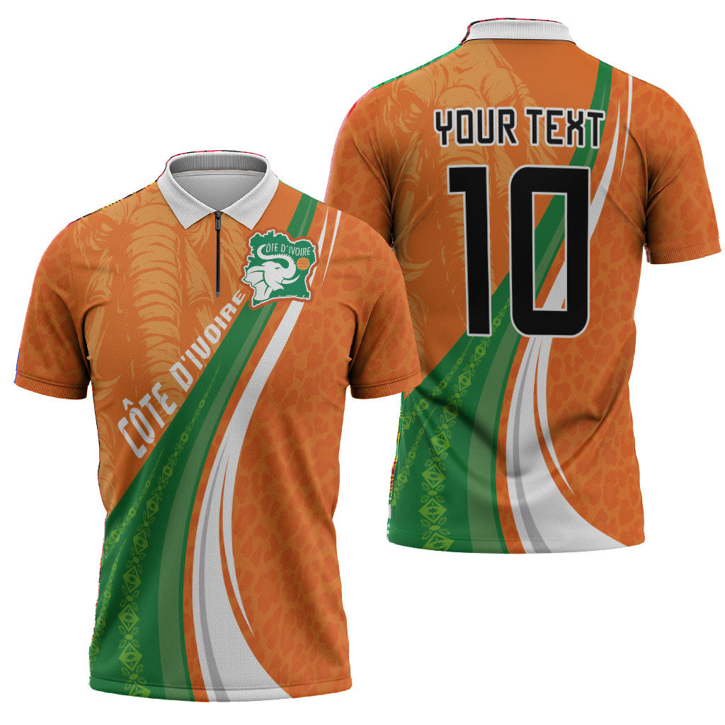 Cote D'Ivoire Football Custom Zipper Polo Shirt Abstract Wave Pattern Tribal Sporty Style