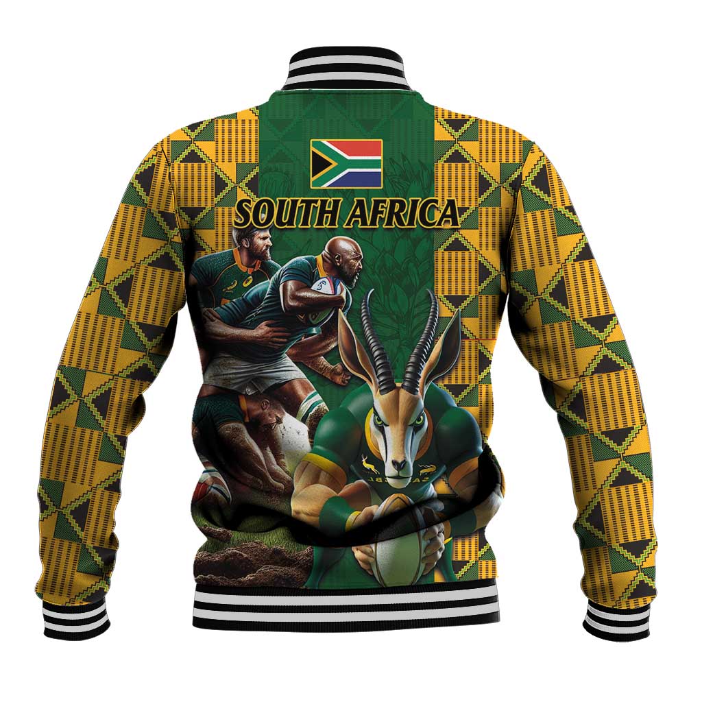 South Africa Rugby Baseball Jacket - Springbok Mascot, Players Fighting for Victory LT03