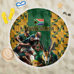 South Africa Rugby Beach Blanket - Springbok Mascot, Players Fighting for Victory