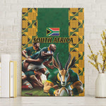 South Africa Rugby Canvas Wall Art - Springbok Mascot, Players Fighting for Victory