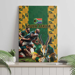 South Africa Rugby Canvas Wall Art - Springbok Mascot, Players Fighting for Victory