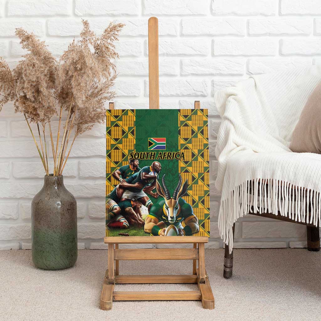 South Africa Rugby Canvas Wall Art - Springbok Mascot, Players Fighting for Victory