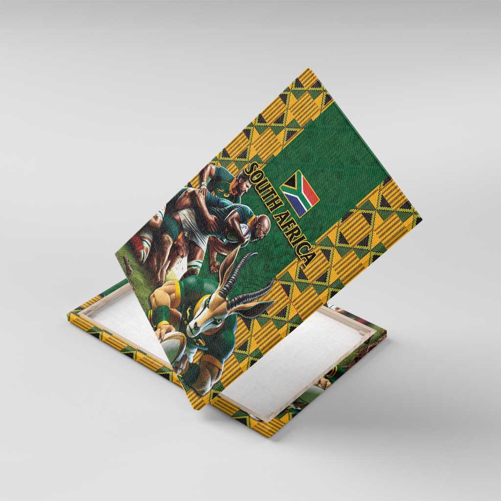 South Africa Rugby Canvas Wall Art - Springbok Mascot, Players Fighting for Victory