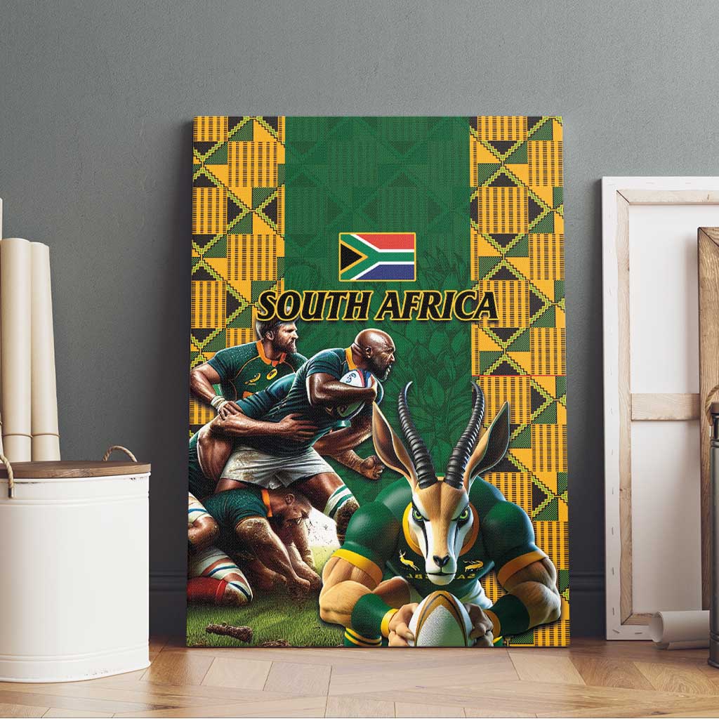 South Africa Rugby Canvas Wall Art - Springbok Mascot, Players Fighting for Victory
