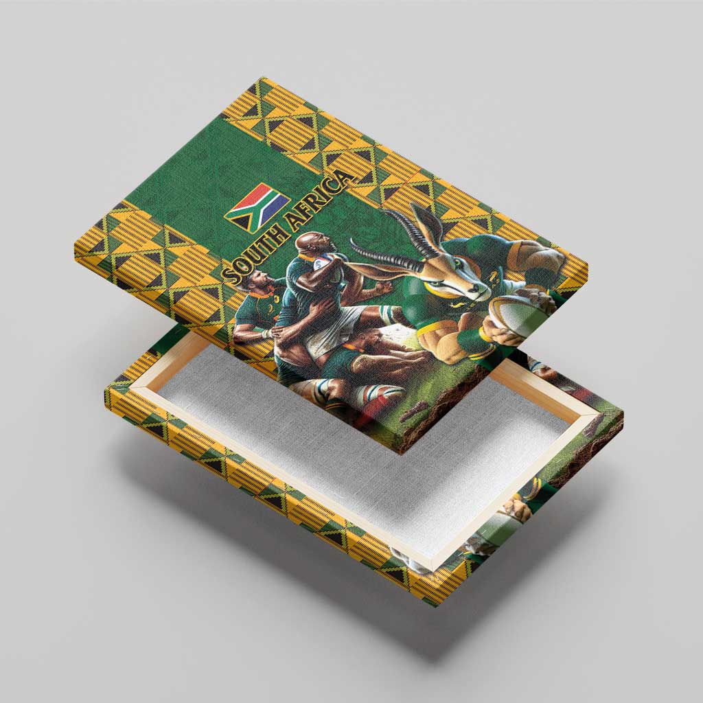 South Africa Rugby Canvas Wall Art - Springbok Mascot, Players Fighting for Victory