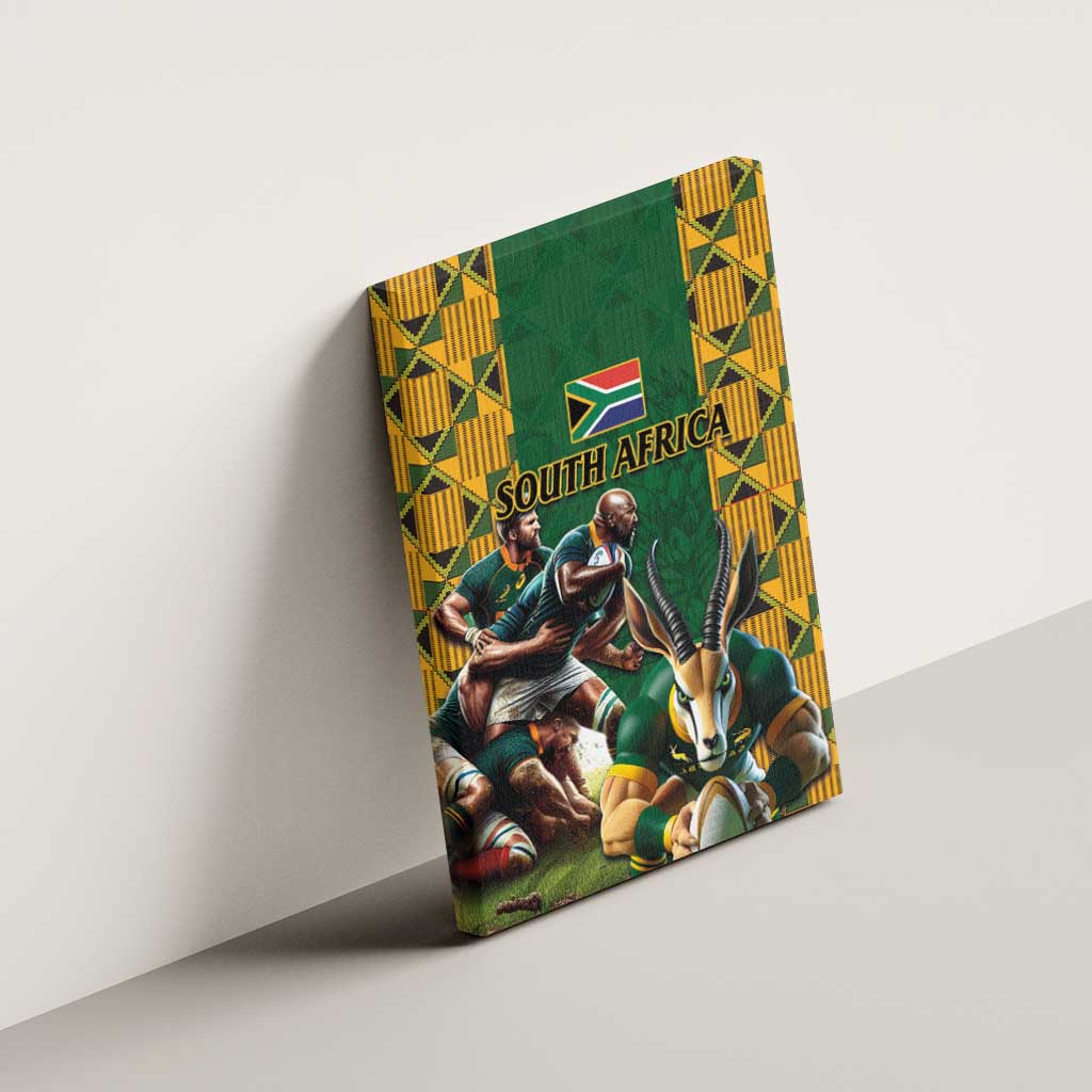 South Africa Rugby Canvas Wall Art - Springbok Mascot, Players Fighting for Victory