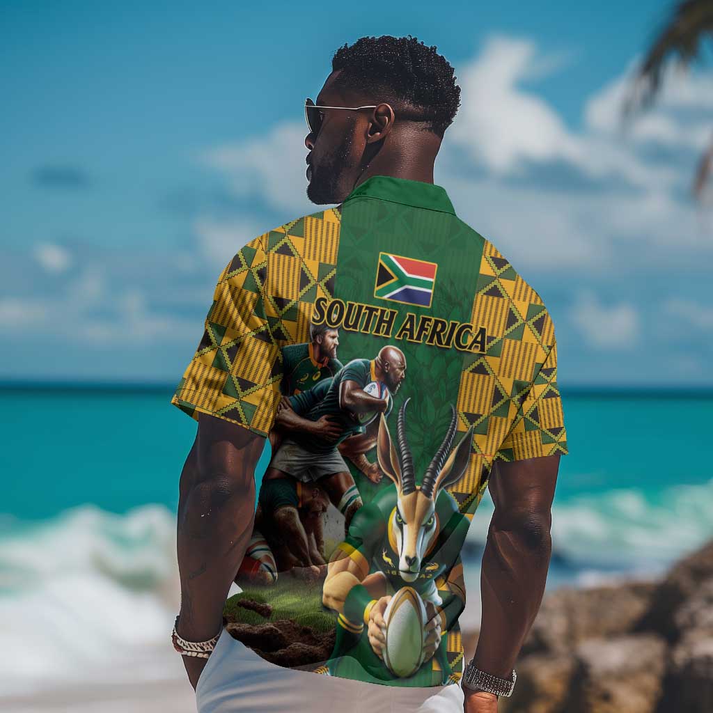 South Africa Rugby Hawaiian Shirt - Springbok Mascot, Players Fighting for Victory