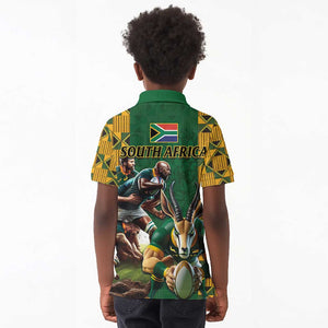 South Africa Rugby Kid Polo Shirt - Springbok Mascot, Players Fighting for Victory