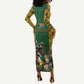 South Africa Rugby Long Sleeve Bodycon Dress - Springbok Mascot, Players Fighting for Victory LT03