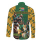 South Africa Rugby Long Sleeve Button Shirt - Springbok Mascot, Players Fighting for Victory