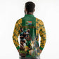 South Africa Rugby Long Sleeve Polo Shirt - Springbok Mascot, Players Fighting for Victory