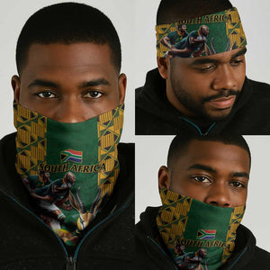 South Africa Rugby Neck Gaiter - Springbok Mascot, Players Fighting for Victory LT03