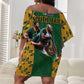 South Africa Rugby Off Shoulder Short Dress - Springbok Mascot, Players Fighting for Victory