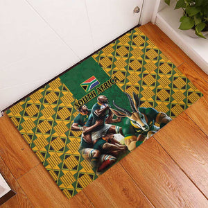 South Africa Rugby Rubber Doormat - Springbok Mascot, Players Fighting for Victory