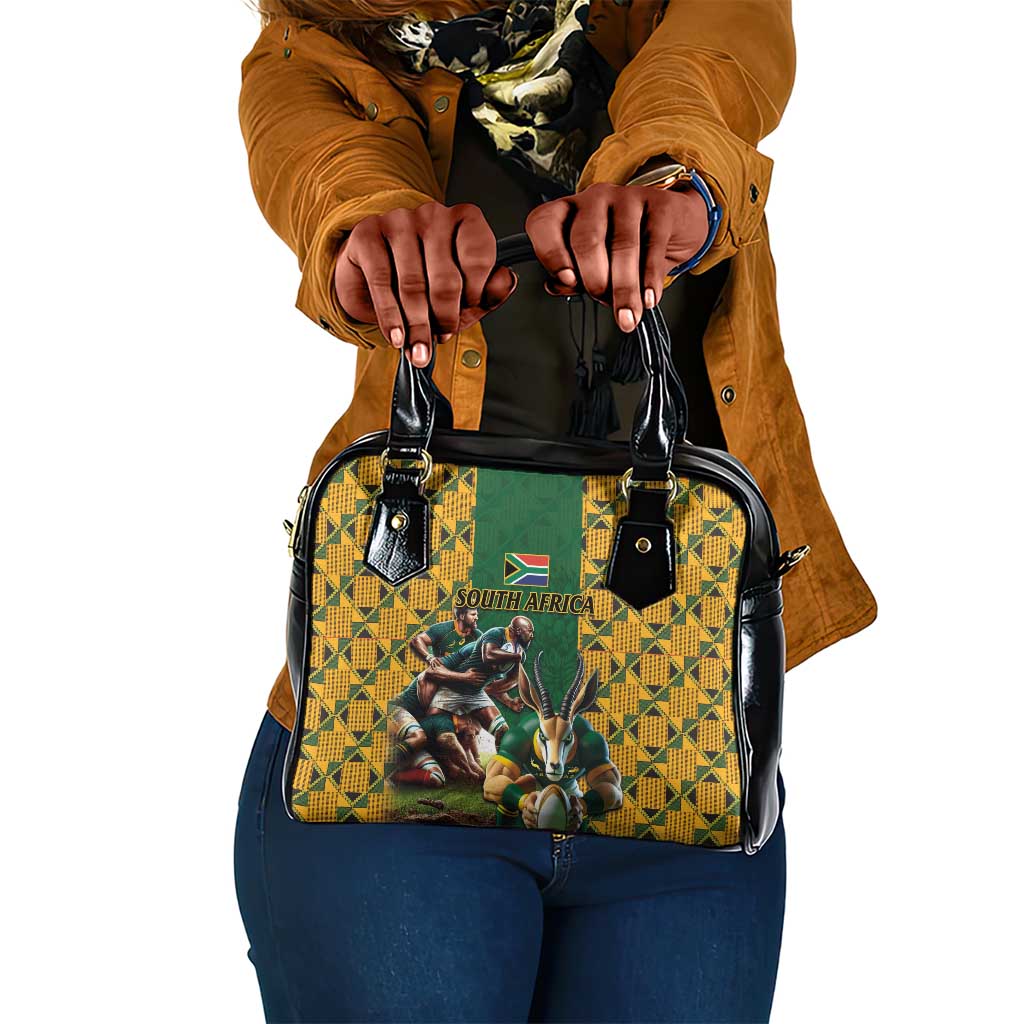 South Africa Rugby Shoulder Handbag - Springbok Mascot, Players Fighting for Victory