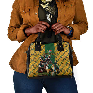 South Africa Rugby Shoulder Handbag - Springbok Mascot, Players Fighting for Victory