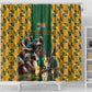 South Africa Rugby Shower Curtain - Springbok Mascot, Players Fighting for Victory