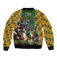 South Africa Rugby Sleeve Zip Bomber Jacket - Springbok Mascot, Players Fighting for Victory
