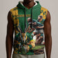 South Africa Rugby Sleeveless Hoodie - Springbok Mascot, Players Fighting for Victory - African Pride