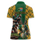 South Africa Rugby Women Polo Shirt - Springbok Mascot, Players Fighting for Victory